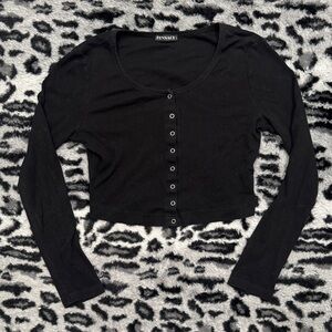 Fensace Black Long Sleeve Button Down Top